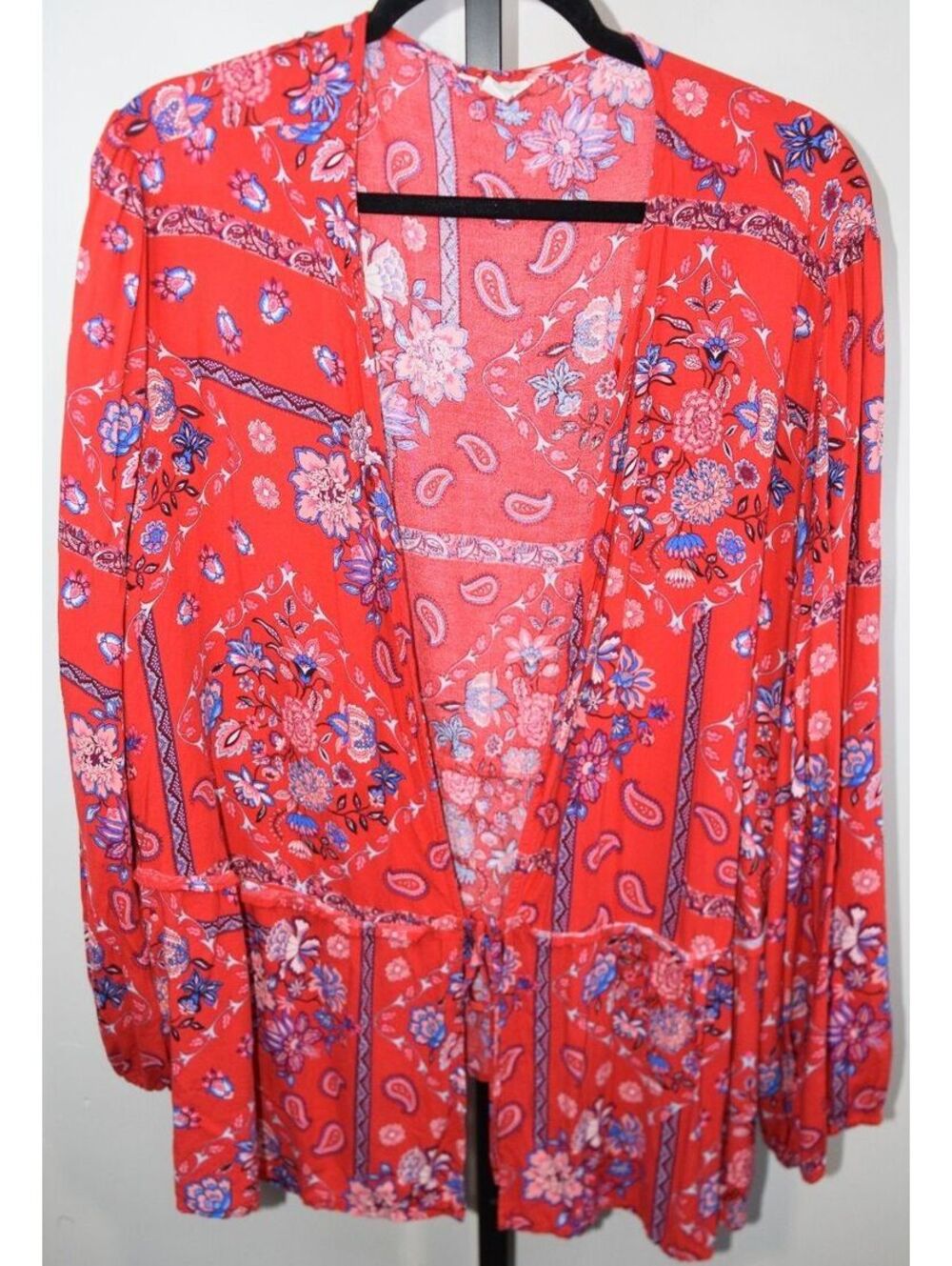 Cato Plus Size 22/24W Red Paisley Floral Tie Front Boho Top Kimono